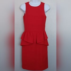 Michaels Kors Red Peplum Cut Ruffle Cocktail Mini Dress Back Zipper Sz 0 NWT